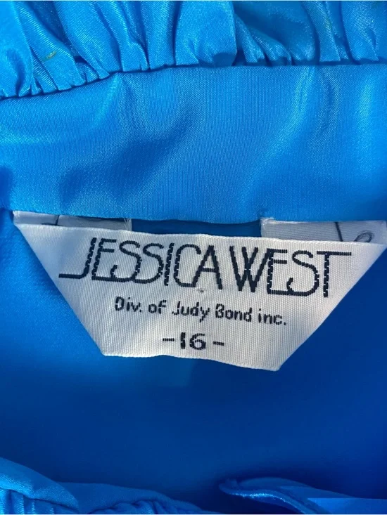 Vtg Jessica West Blouse Tuxedo Ruffle Button Down Blue Blouse Sz 16 Fairycore - Picture 8 of 16